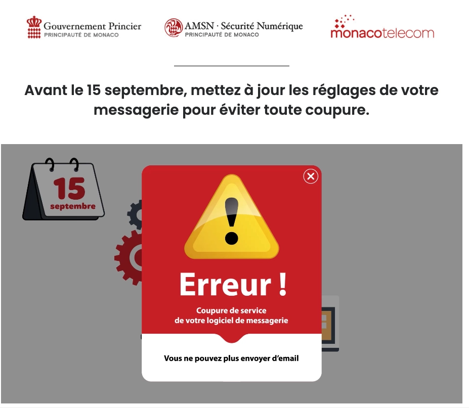 Mettez à jour les réglages de votre messagerie monaco.mc ou libello.com avant le 15 septembre